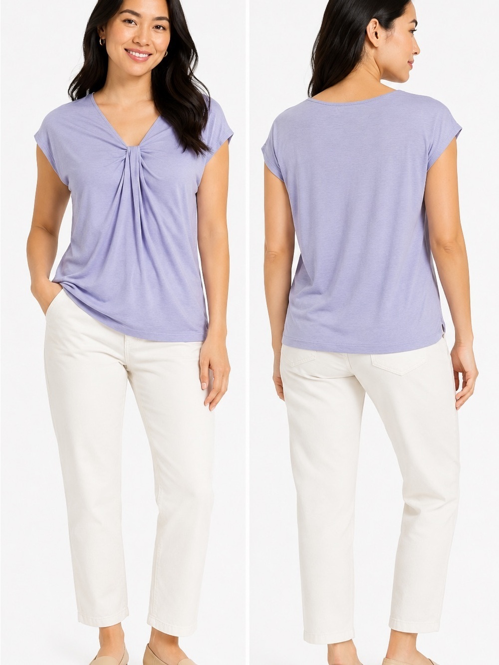 Uniqlo Lavender Short-Sleeve Twist V-Neck Top Size M Capsule Minimalist Casual